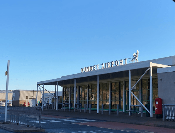 Dundee Airport terminal with Dundee Airport signage